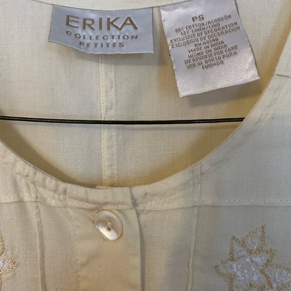 Vtg. Erika Dress Pastel Yellow Linen Embroidered Cottagecore Scoop Neck Size PS - Picture 8 of 11